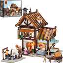 FUNWHOLE Medieval Tailor Shop Lighting Building Bricks Set - Middle Ages City Town Tailoring Studio Multi-Form Modular Collection Kit 1994 Pcs for Adults & Teens