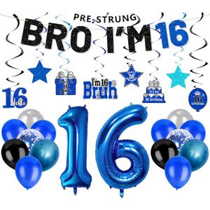 16th Birthday Decorations for Boys, Pre-Strung Bro I’M 16 Banner