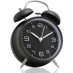 Betus [Non-Ticking Twin Bell Alarm Clock - Metal Frame 3D Dial with Backlight Function - Desk Table Clock for Home and Office - Midnight Black