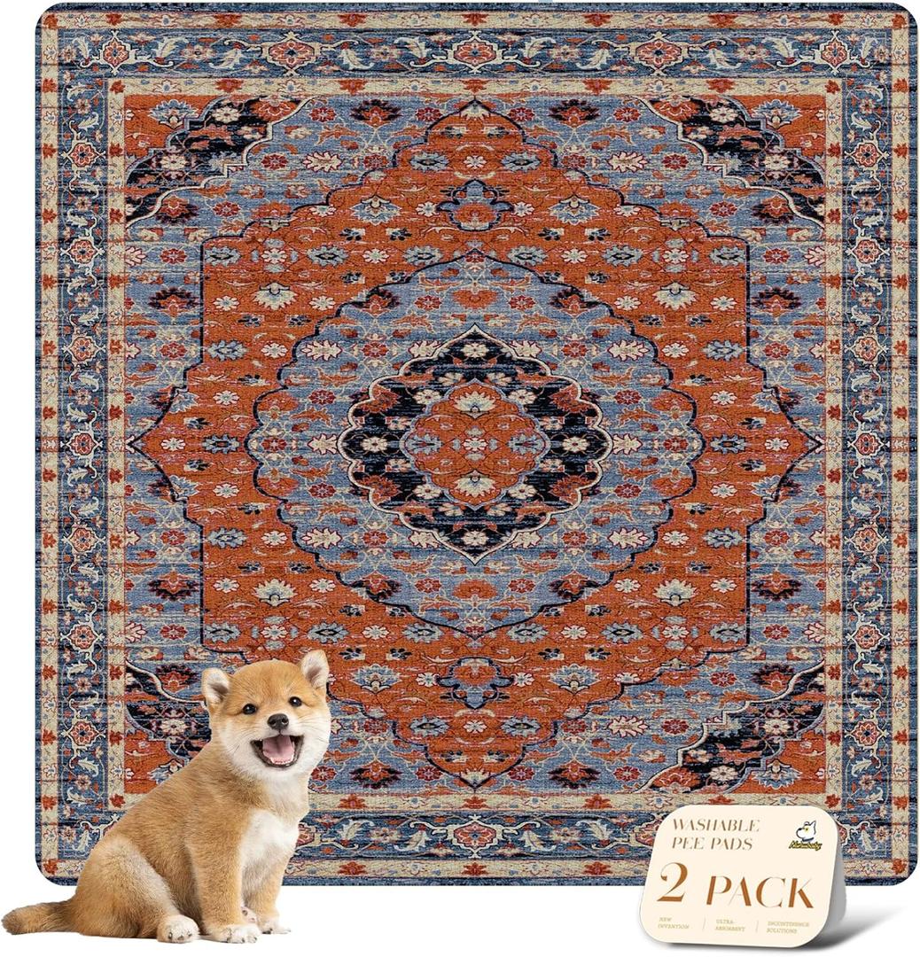 nunubaby Washable Pee Pads for Dogs, Stylish, NonSlip and LeakProof Pee Pads. Reusable Potty Pads for Dogs for Crates and Floors.(Cream/Multi, 36" x72" )