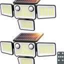 4500LM Solar Lights Outdoor Waterproof, 254 LED Solar Flood Lights Outdoor with 2 Motion Sensor, 4 Heads Security Light with Remote Control for Yard Outside House Garage 2 Pack, 11.88 X 7.87 X 5.39 Inches