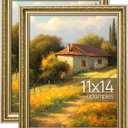 upsimples 11x14 Picture Frame with Real Glass, Ornate Vintage 11 x 14 Photo Frames for Wall Decor or Tabletop Display, Gold, 2 Pack