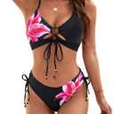 Blooming Jelly Womens Bikini Sets Two Piece Swimsuit 2026 Curvy Cutout String Bathing Suit (Small, Black Flower)