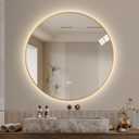 LAIYA 36 Inch Round LED Bathroom Mirror with Lights, Gold Aluminum Frame, Anti-Fog Dimmable Backlit Vanity Mirror, 3 Color Temperature, Memory Function, Wall Mounted Lighted Bathroom Mirror