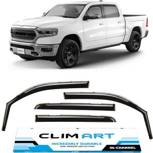 CLIM ART in-Channel Incredibly Durable Rain Guards for Dodge RAM 1500 2019-2025 Crew Cab, Original Window Deflectors, Vent Deflector, Vent Window Visors, Dark Smoke Truck Accessories, 4 pcs- 619006LP