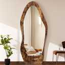 FEUFOAM Full Length Mirror 59" x 24" Irregular Wall Mirrors Wood Framed Full Body Mirror Hanging or Leaning Against Wavy Floor Mirrors for Living Room Bedroom Entryway Bathroom Retro Brown