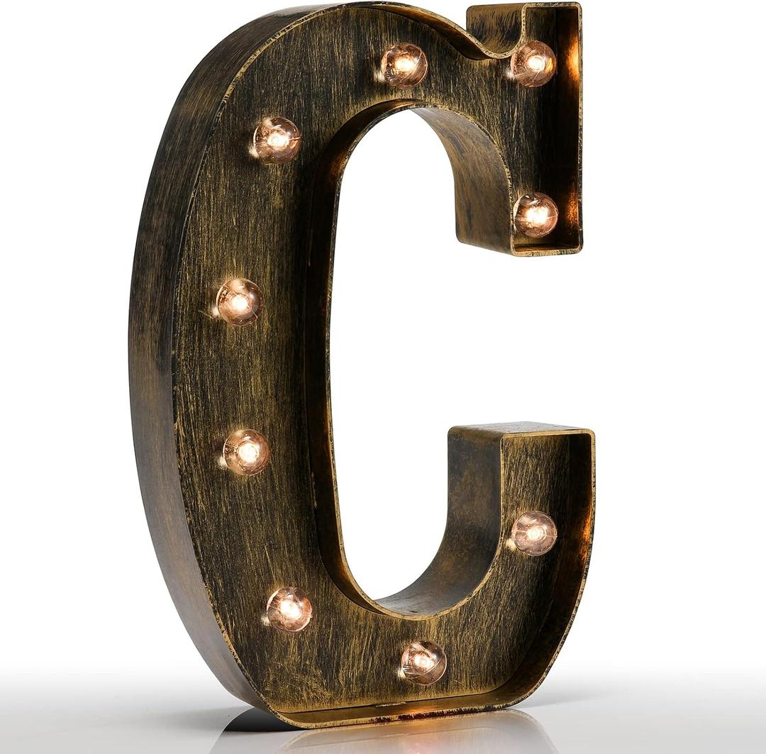 Pooqla Vintage Light Up Marquee Letters with Lights Illuminated Industrial Style Lighted Alphabet Letter Signs - Coffee Bar Apartment Bedroom Wall Home Initials Decor A-Z