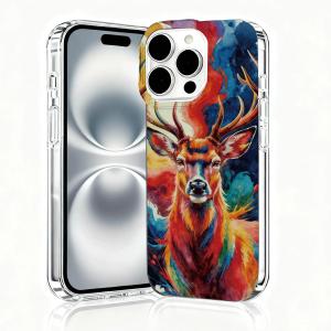  iPhone 16 Pro Max Case, Animal Print Case for iPhone 16 Pro Max, Scratch Resistant Shockproof Cover, Aesthetic Clear Phone Cover, Colorful Animal Design, Deer Phone CasesB101