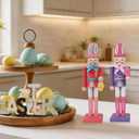 2 x 7 Inch Easter Bunny Nutcracker Decoration, Wooden Rabbit Soldier Figure for Spring Holiday Tabletop Display (Purple)