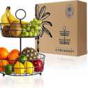 Regal Trunk & Co. -2 Tier Fruit Basket - French Wire Baskets| Wire Basket Holder| Multi-Tier Fruit Basket for Countertop or Hanging | Metal Frame