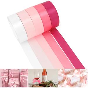 Pink Satin Ribbon - 1 Inch, 5 Rolls Total 125 Yards - Baby, Light, Hot Pink for Wedding Bouquets, Gift Wrapping, Bridal Showers