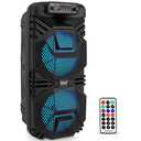 Pyle Portable Bluetooth PA Speaker System, 600W Rechargeable Outdoor Bluetooth Speaker Portable PA System with Dual 8” Subwoofer 1” Tweeter, Microphone in, Party Lights, USB, Radio, Remote