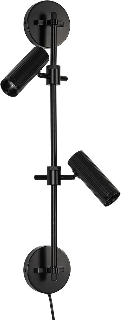 Plug in Wall Sconces, Black 2 Lights Rotatable Wall Lamp with Switch Cord Wall Mounting Lighting Fixtures for Bedroom Living Room (Bulb Included)