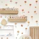 Small Flower Wall Stickers Boho Floral Wall Decals Watercolor Wildflower Decals Cute Flowers Stickers Removable Retro Floral Decal for Nursery Girls Bedroom Decor