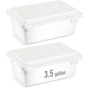 Barydat 2 Pack Food Storage Box Tote, Freezer and Dishwasher Safe Commercial Food Storage Containers Bins with Lids for Fruits Vegetables Grains Home Organization, White (3.5 Gallon)