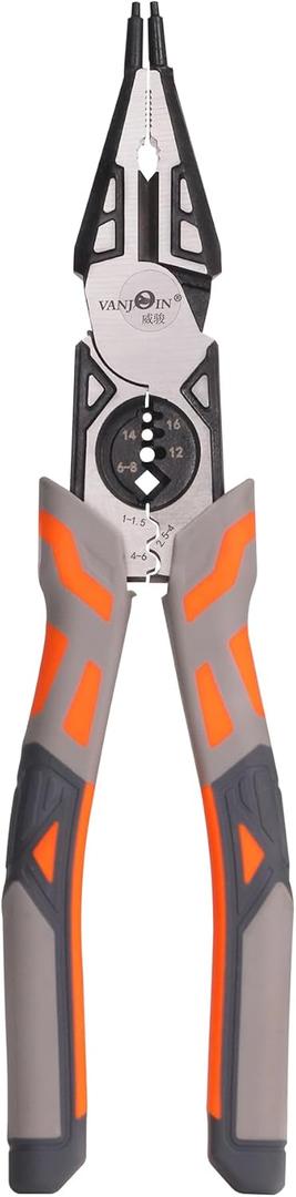 Heavy Duty Combination Pliers, Multi-Function Lineman's Pliers Electrician's Tool with Wire Stripper, Crimper, Cutter, and Snap Ring Plier Side Cutting for Versatile Use