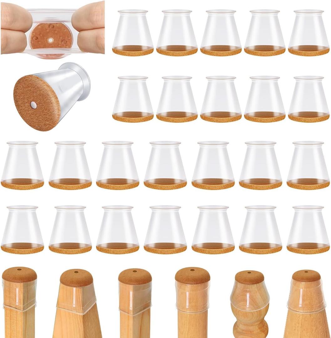 24 Pcs Chair Leg Floor Protectors for Hardwood Floors Silicone Covers to Protect Wood Tile Floors Scratches Felt Pads Furniture Leg Caps No Noise (Fit:0.5"-0.89") (Universal XS(Fit:0.5"-0.89"), Clear-24pcs)