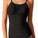 GRACE KARIN Girls Swimsuit, One Piece Bathing Suits for Teens, Ruched Adjustable Straps Padded Swimwear 7-16y (8 Years, Black)