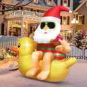 Christmas Inflatable Outdoor Decoration Blow Up 4.5ft Hawaii Santa take Coco Drink Inflate Xmas Decor Cute Blow Up Duck Santa Claus with LED for Outside Yard Garden Lawn Party Decor