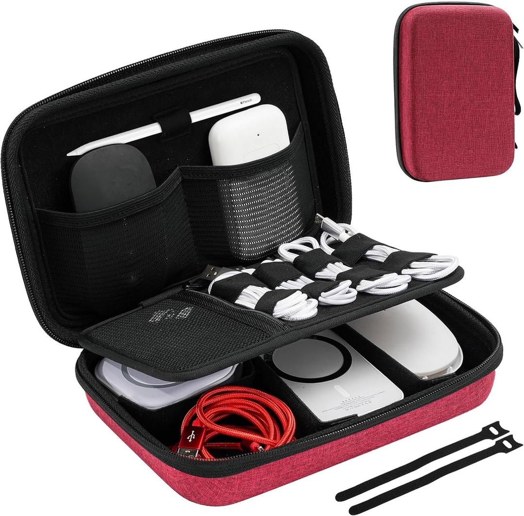ProCase Hard Travel Electronic Organizer Case for MacBook Power Adapter Chargers Cables Power Bank Apple Magic Mouse Apple Pencil USB Flash Disk SD Card Small Portable Accessories Bag -L, Wine (Large - 9.9 x 6.3 x 2.56 Inch, Wine)