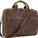 Jack&Chris Leather Briefcase for Men,Business Travel Laptop Messenger Bags Brown-15.6inch