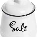 HAOTOP Farmhouse Porcelain Salt Bowl with Lid and Spoon 12oz,Easy to Clean (White)