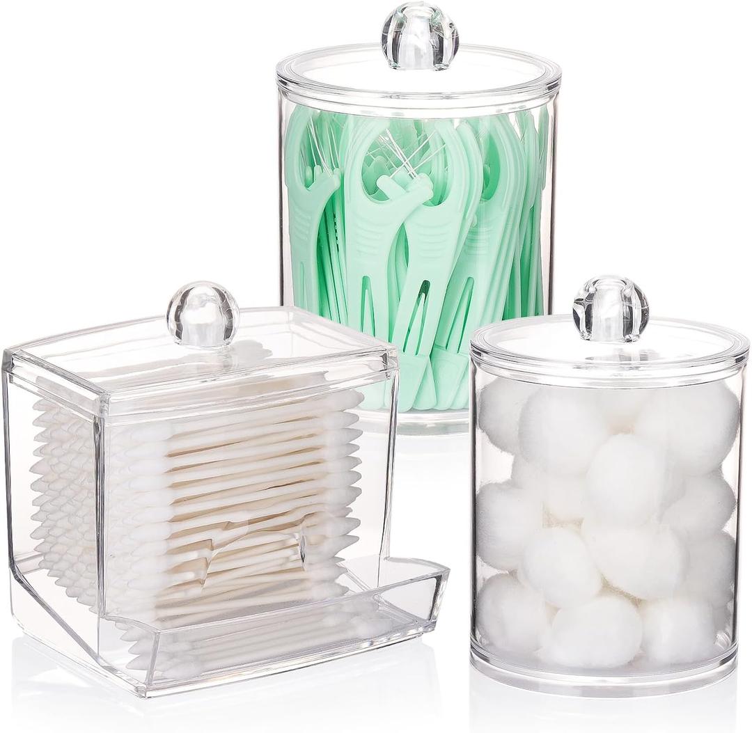Tbestmax Qtips Dispenser Bathroom Container, 10/12 oz Big Cotton Ball Holder, Clear Plastic Apothecary Jar Organizer for Storage Cotton Swab, Cotton Round Pads, Floss Picks