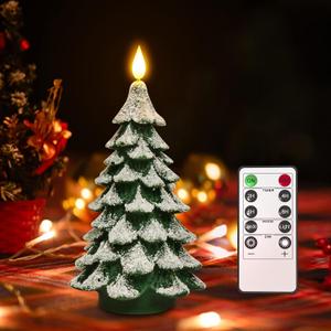 PChero Christmas Tree LED Candle with Remote Timer, 4.13x7.9 Inch Real Wax Battery Operated Pillar Candle Flameless Flickering for Xmas Eve Gift Holiday Home Party Room House Decor