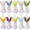 Easter Hanging Bunny Ornaments Set of 10, Colorful Plush Bunny Gnomes for Tree Decorations