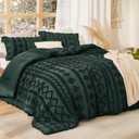 Bedsure Tufted Boho Comforter Set King Size - Dark Green Boho Bed Set, GentleSoft 3 Pieces Farmhouse-Style Embroidery Bedding, Gifts for Woman, Soft Jacquard King Comforter for All Seasons