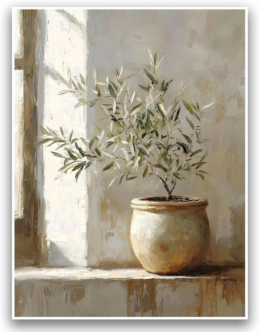 Vintage Still Life Botanical Wall Art Rustic Farmhouse Wall Art Room Aesthetic Oil Painting Vintage Potted Plant Poster Olive Tree Still Life Picture 12x16 Inch UnFramed for Living Room Bedroom Office