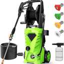 5000PSI Electric Pressure Washer - 2025 New Electric Power Washer with Upgraded 33ft Pressure Washer Hose Reel, Foam Cannon, 4 Nozzle Set, Power Washer for House/Patios/Car/Fence, Green