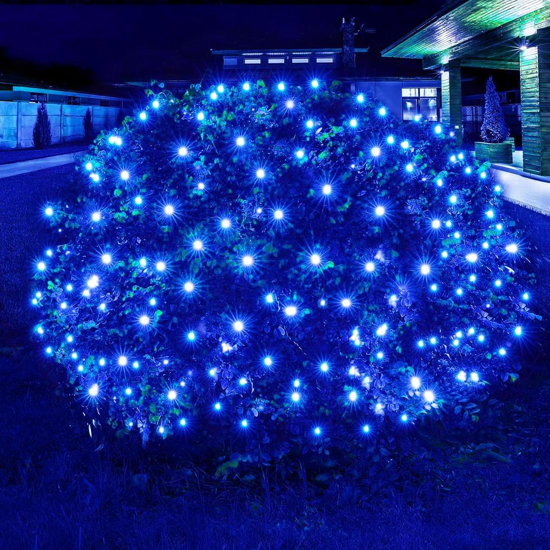 Led Christmas Net Lights Blue Outdoor Christmas Lights 160LED 5ftx7ft, Waterproof Outdoor Indoor Fairy Mesh Net Light for Xmas Party, Yard, Patio, Trees, Shrubs, Bushes Decorations