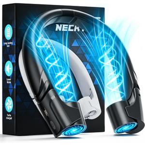 Mavax ChillGo Portable Neck Fan - 8000mAh Personal Wearable Fan, 9000 RPM Direct-flow 4X Powerful 360 Airflow Cooling Fan, Max 16H, 4 Speeds, LED Display, Great Gifts for Men Women - 5th Gen Black