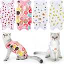 4 Pieces Cat Recovery Suits Body Wraps Breathable Kittens Recovery Clothes for Cats Small Dogs Abdominal Weaning(Banana, Football, Strawberry, Donut,S)