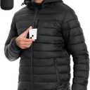 Pioneer Camp Men's Lightweight Packable Puffer Jacket with Hood Warm Puffy Winter Jacket Coat Insulated for Ski Hiking Travel (Black)