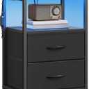SONGMICS BELLAH Collection - Nightstand with Charging Station and App-Controlled Adjustable LED Lights, Bed Side Table, 2 Drawer and 1 Open Shelf, Bedroom, Ink Black and Ebony Black ULGS302BH01S, 11.8" X 15.6" X 23.8"