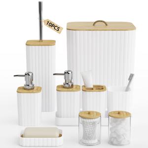 InnJoey Bathroom Accessories Set - 10PC Bathroom Set, White Bathroom Set, Bathroom Accessories Set, Toilet Brush, Bathroom Trash Can & Soap Dispenser