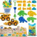 TOY Life 22 Pcs Dinosaur Beach Toys for Kids Ages 4-8 Collapsible Sand Toys with Construction Cars Silicone Bucket Shovels & Sand Castle Building Kit Molds, Sandbox Toy for Summer, Travel, Fishing