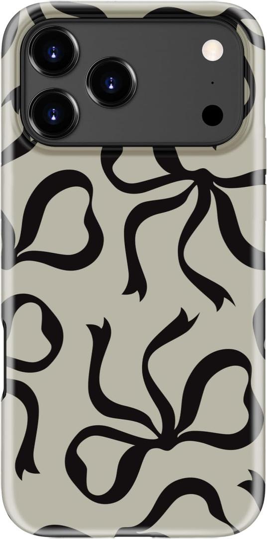 STARVIP for iPhone 17 Pro Case Cute - Wireless Charging Compatible - Dual-Layer Hard Shell + Silicone Cover - Aesthetic Protective Phone Case for Women - Black Bows and Ribbons