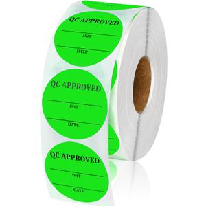 Gueevin 1 Roll/1000 Pcs 2 Inch Quality Control Inventory Labels Writeable QC Inventory Approval Stickers Fluorescent Green Permanent Adhesive Inventory Stickers for Shipping Warehouse Organization
