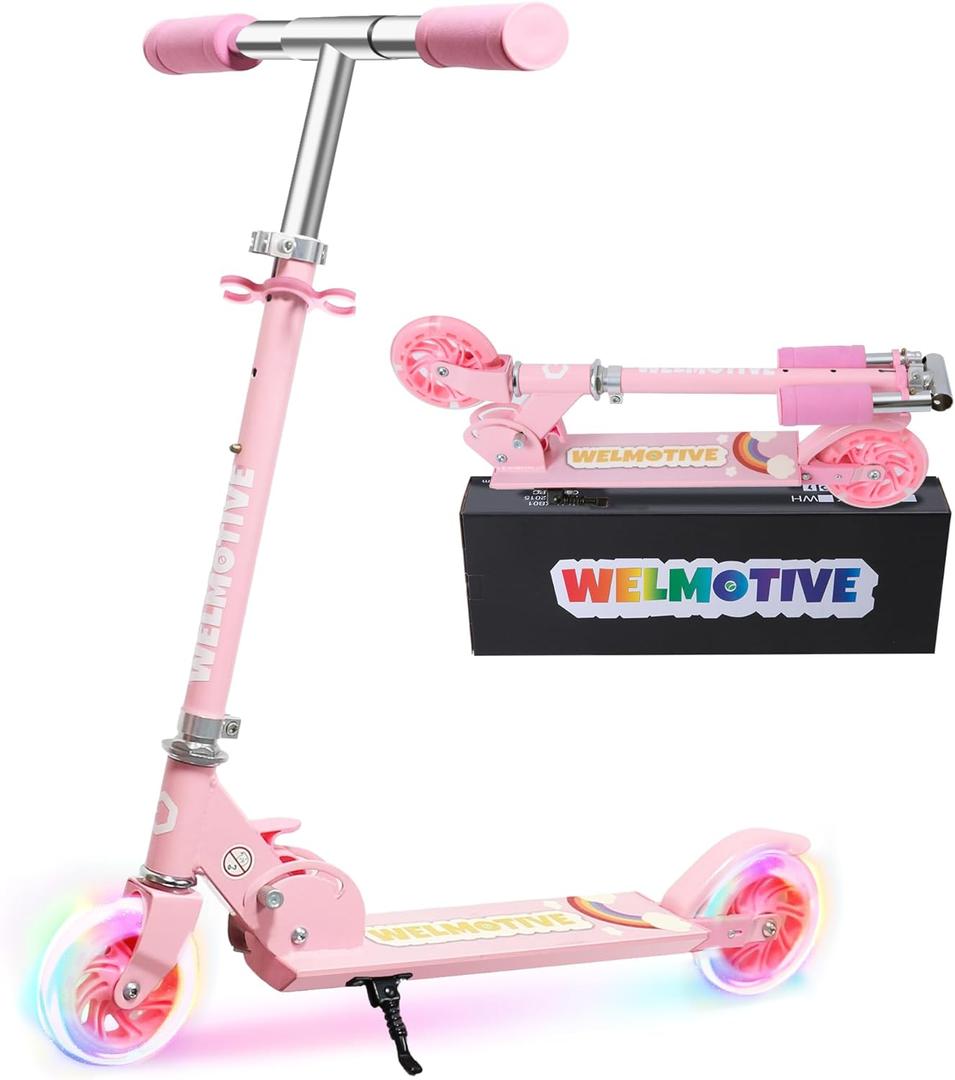 Kick Scooter for 3+Years Old Boys & Girls Lightweight, Foldable, Aluminum Frame, and Adjustable Handlebars, Rear Brake, and Flashing Light up Wheels