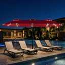15ft Large Patio Umbrella with Solar Lights and Base, Double-Sided Outdoor Rectangle Umbrella with 48 LED Lights, Market Table Umbrellas with UV Resistant Canopy