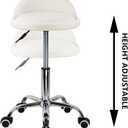 KKTONER PU Leather Round Rolling Stool with Back Rest Height Adjustable Swivel Drafting Work SPA Task Chair with Wheels (White)