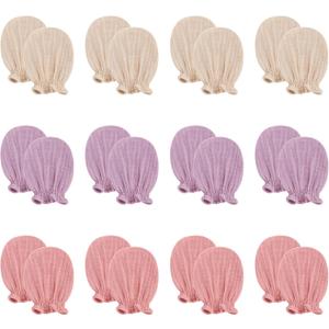 Pro Goleem Muslin Baby Mittens for Newborn, 100% Cotton No Scratch Soft Breathable Gloves for Boys and Girls 0-6 months (Pink Purple Beige 12)