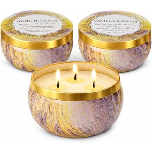 YMing 3-Wick Candle Gift Set, 3 Pack, 14 oz Each, Scented Candles for Home, White Tea & Sage, Vanilla & Amber, Cashmere Cedar