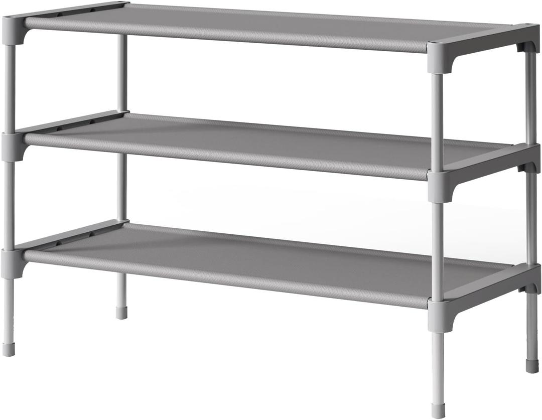 Kitsure Shoe Rack - Premium Non-Woven Shoe Rack Shelf, Shoe Organizer for Closet, Entryway, Garage & Corridor, Sturdy & Durable Long Stackable Shoe Shelves, Medium, Grey