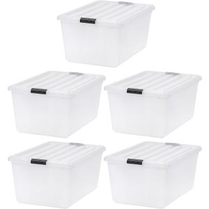 IRIS USA 5-Pack 68 Qt Stackable Storage Bins with Lids, Clear
Clear design makes contents easy to identify while organizing closets, bedrooms and storage rooms, Stackable and nestable