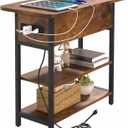 Yoobure End Table with Charging Station, Flip Top Side Table with USB Ports and Outlets, Sofa Couch Table Bedside Table for Living Room Bedroom, Narrow Nightstand with Storage Shelves for Small Space (Berry Brown)