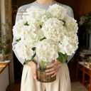 2 Bunchs 21in.White Real Touch Hydrangea Artificial Flowers,with 10pcs Flower Heads 20pcs Green Leaves. Faux Hydrangea Flowers. for Home Office Decor Wedding Party Arrangements (2, White)